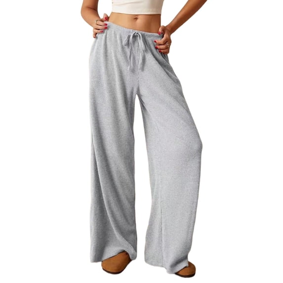 Women Wide Leg Pants with Pocket High Waisted Lounge Palazzo Autumn and Winter Pants Grey S