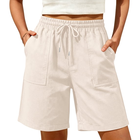 Women Wide Leg Shorts Elastic High Waist Multi‑Pocket A‑Line Utility Outdoor Hiking Shorts Women Beige