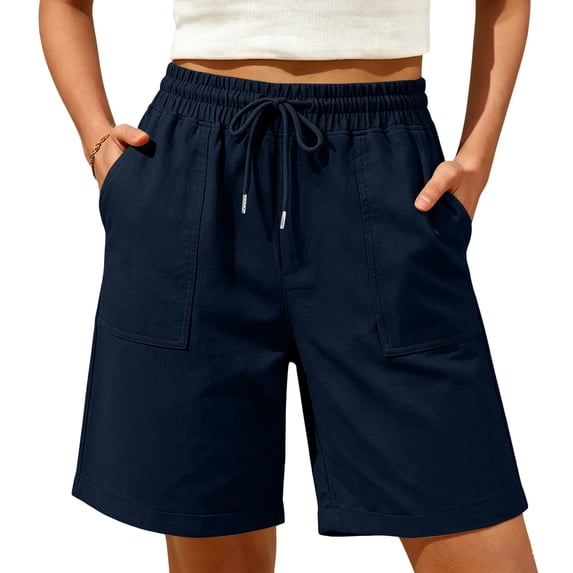 Women Wide Leg Shorts Elastic High Waist Multi‑Pocket A‑Line Utility Outdoor Hiking Shorts Women Dark Blue