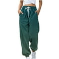 thumbnail image 1 of Women Wide Leg Sweatpants Cotton New Womens Fall Casual Sweatpants Plus Size Loose High Waist Drawstring Long Pants Gradient Jogger Trousers Green M, 1 of 5