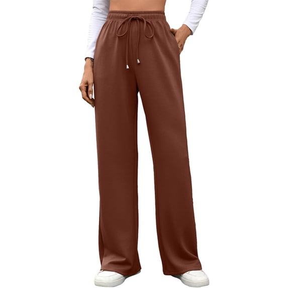 Women Wide Leg Sweatpants, Drawstring Elastic Waist Casual Lounge Workout Pants with Pockets(Orange,XL)