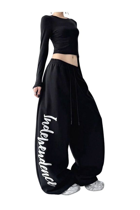 Women Wide Leg Sweatpants Graffiti High Waisted Lounge Pants Athletic Joggers Pants with Pockets