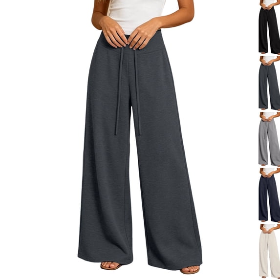 Women Wide Leg Sweatpants High Waist Drawstring Loose Fit Flowy Casual Fashion Lounge Pants with Pockets Dark Gray L