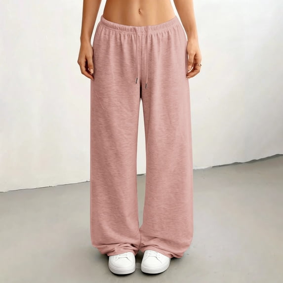 Women Wide Leg Sweatpants, High Waist Lounge Pants with Drawstring Elastic Waist, Comfy Soft Baggy Sweatpants for Women, Casual Loose Fit Tapered Sweatpants for Running Errands Pink
