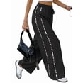 thumbnail image 1 of Women Wide Leg Sweatpants High Waisted Baggy Sweat Pants Active Striped Track Pants with Pockets Black S, 1 of 4