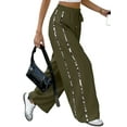thumbnail image 1 of Women Wide Leg Sweatpants High Waisted Baggy Sweat Pants Active Striped Track Pants with Pockets Green L, 1 of 4