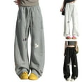 thumbnail image 1 of Women Wide Leg Sweatpants Puppy Embroidered Sport Elastic Waist-Ed Baggy Pants Drawstring Casual Fashion Funny Trousers, Dark Gray XXL, 1 of 4