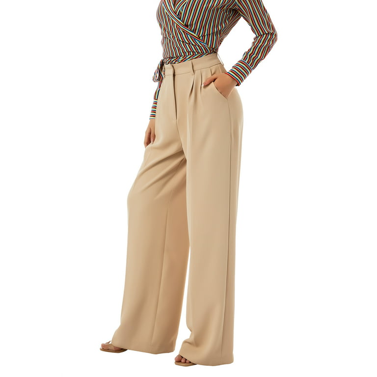 Women Wide Leg Trousers Loose Stretch High Waist Solid Color Work Female  Office Ladies Formal with Pocket Bottoms