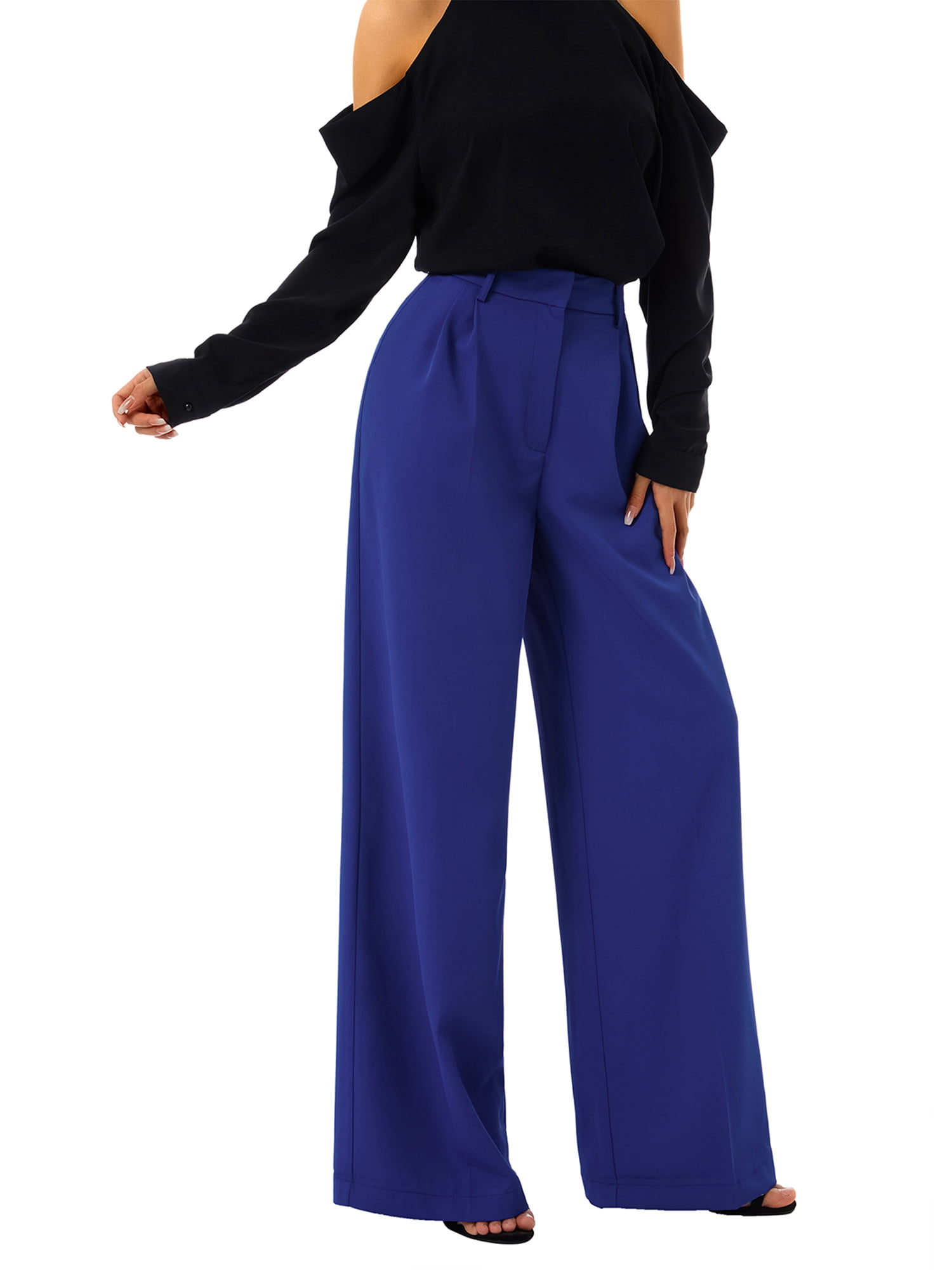 Women Wide Leg Trousers Loose Stretch High Waist Solid Color Work