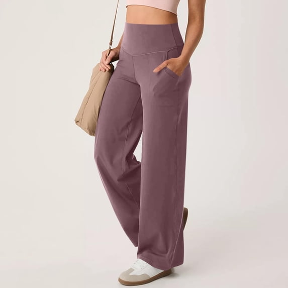 Women Wide Leg Yoga Pants with Pockets Stretch Straight Leg Dress Pant Tummy Flare Leggings Athletic Pant