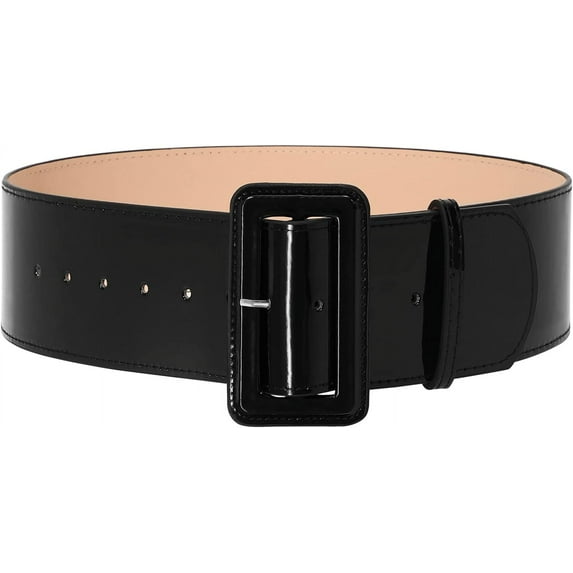 Women Wide Patent Leather Belt Christmas Santa Claus Belt Fashion Square Buckle Waist Belt Cinch Belt for Dresses