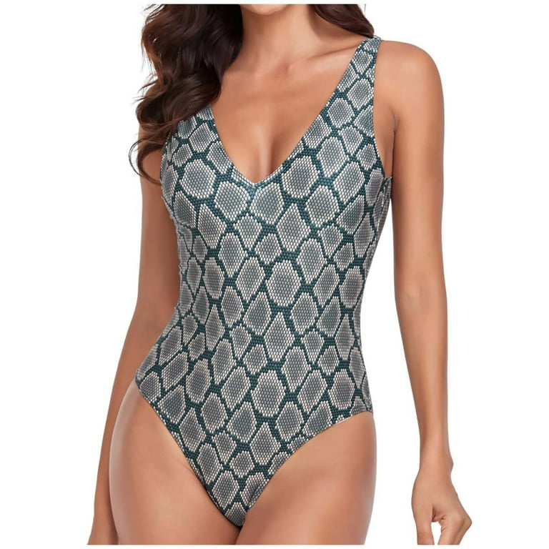 Women Wide Shoulder Plunge Swimsuit One Piece Deep V-Back Slimming 