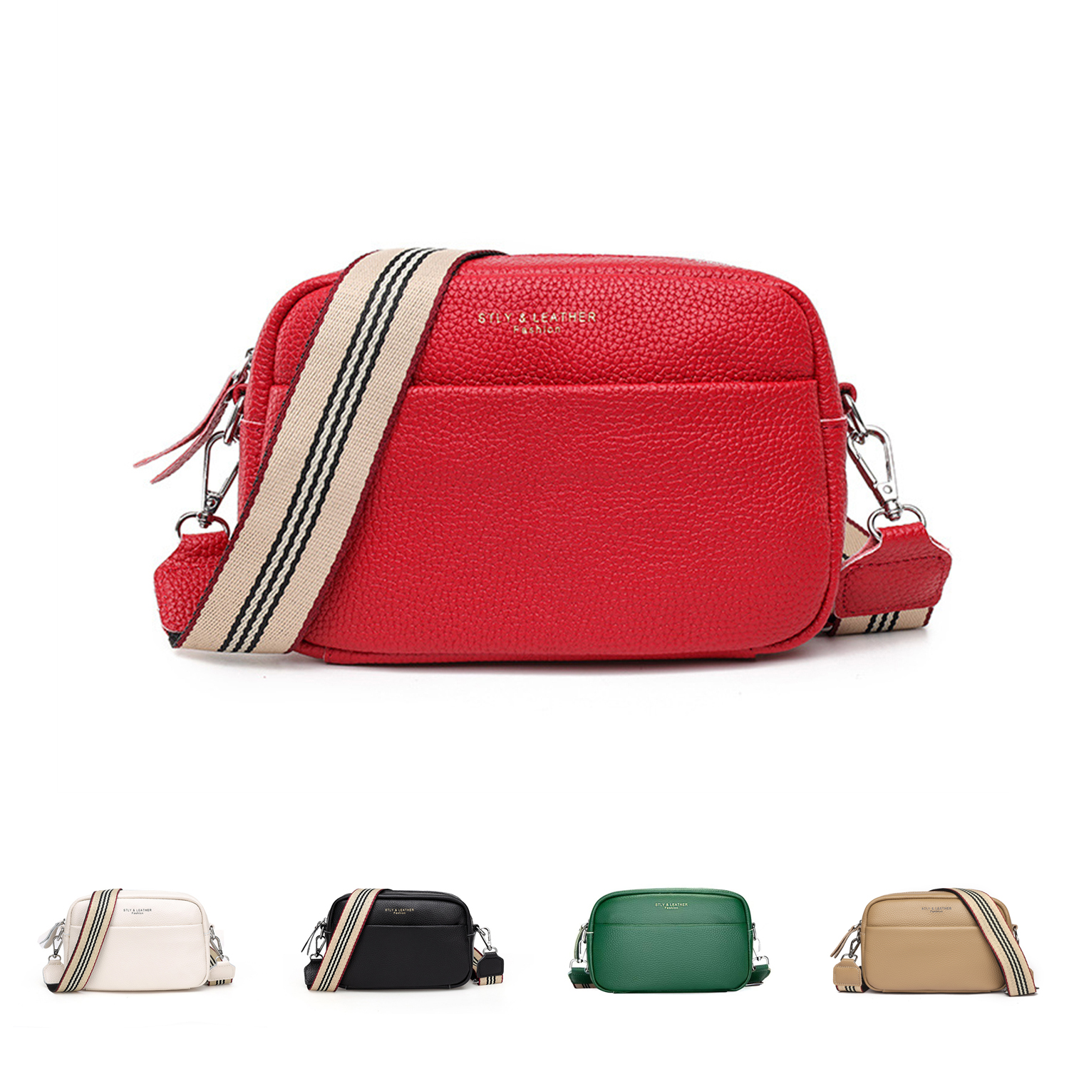 Women Wide Strap Crossbody Bag Leather Shoulder Sling Bag