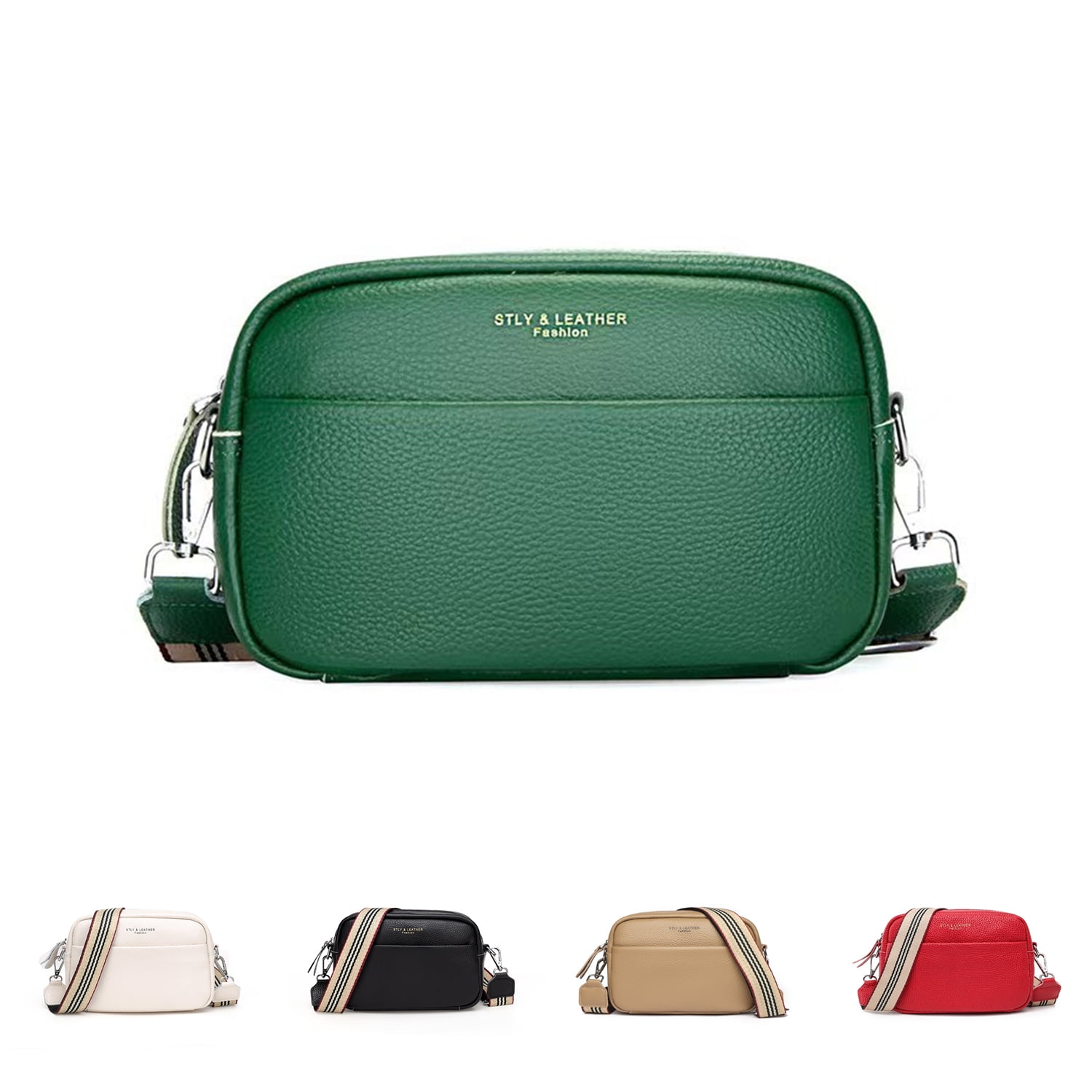 Women Wide Strap Crossbody Bag Leather Shoulder Sling Bag