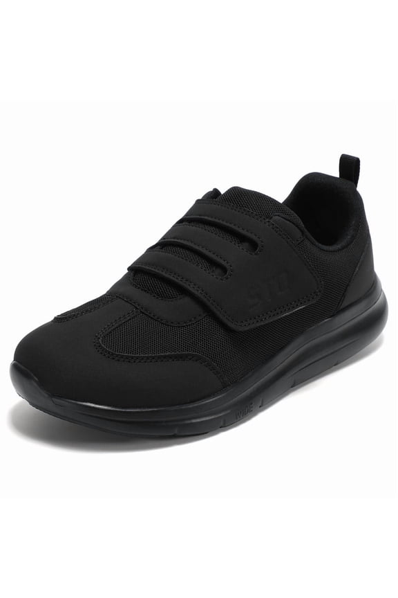 Women Wide Toe Box Shoes, Hook and Loop Diabetic Shoe Walking Shoe for Bunions Diabetic Hammertoes Swollen Feet Older Adults, All Black, Size 6