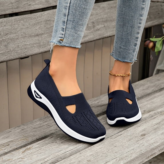 Women Wide Width Breathable Walking Comfortable Slip on Sneakers Lightweight Sneaker Nurse Shoes Arch Support Sneakers Breathable Soft Running Shoes Anti Skid Sports Diabetic Foam Shoes