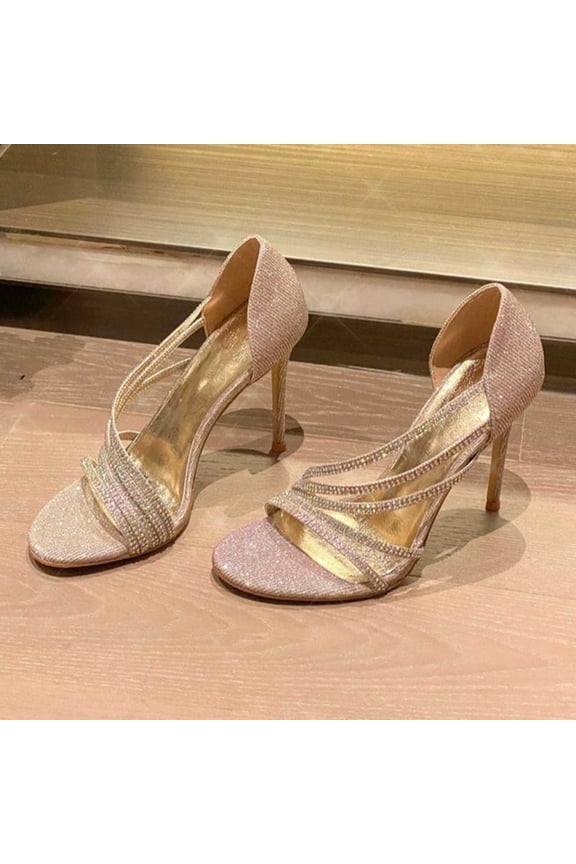 Women Wide Width Rhinestone Stiletto High Heel Sandals for Women Summer Hollow Out Open Toe Glitter Dress Heels Comfort Formal Party Wedding Shoes for Women Sparkly Womens Heels Evening Club Sandals