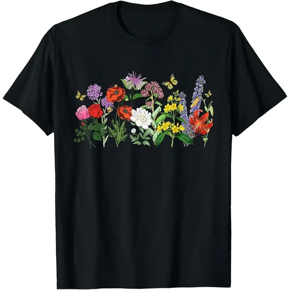 Women Wildflower Summer Flowers Blooming Floral Graphic Unisex T-Shirt, up to Size 5XL