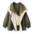 thumbnail image 1 of Women Windbreaker Hooded Patchwork Colorblock Zipper And Button Closure Long Sleeves Tight Waist Loose Coat Cargo Style Outdoor Jacket, 1 of 8