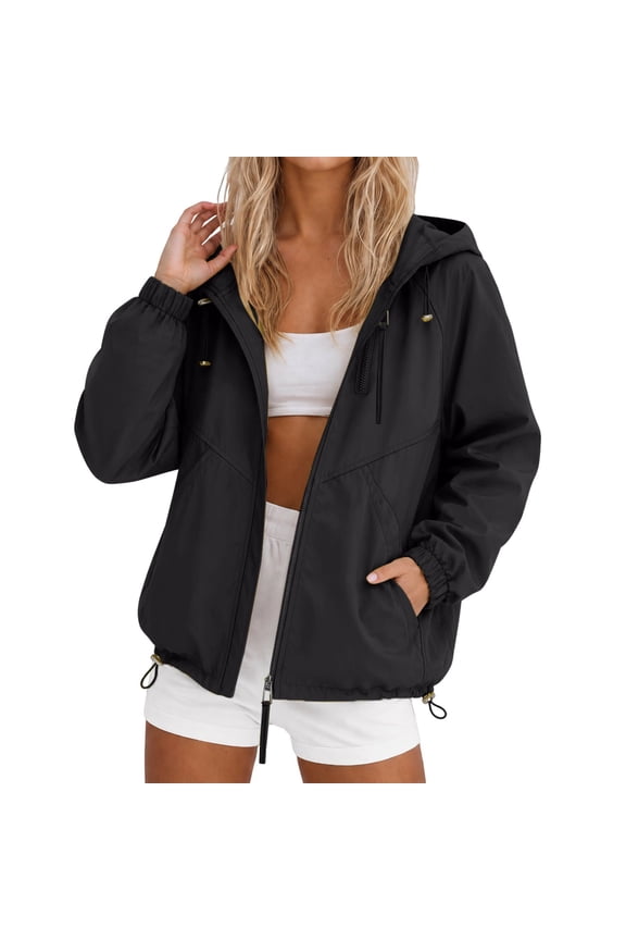 Women Windbreaker Jacket,Womens Lightweight Rain Jacket Womens Spring Rain Jacket Womens Spring Jackets Packable Women's Windbreaker Jackets Womens Waterproof Jacket Raincoat For Women Black L