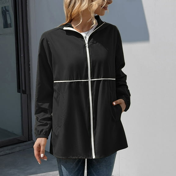 Women Windbreaker Long Windbreaker Coats Hooded Windbreaker Lightweight Raincoats Travel Hooded Trench Coats Half Coat Womens Thick Jacket Windbreaker Jacket Women 90s Clothes Women The Windbreaker