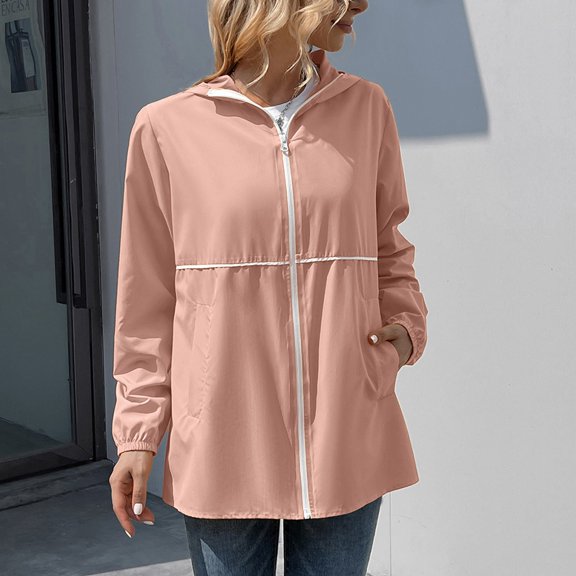 Women Windbreaker Long Windbreaker Coats Hooded Windbreaker Lightweight Raincoats Travel Hooded Trench Coats Half Coat Womens Thick Jacket Windbreaker Jacket Women 90s Clothes Women The Windbreaker