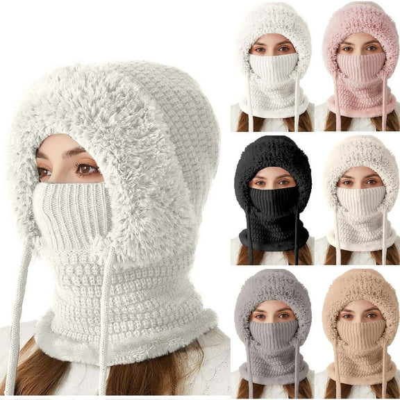 Women Windproof Ski Balaclava Hats Fleece Fuzzy Knit Face Mask Snow Caps Lightweight Winter Warm Neck Cover Helmet Hoods
