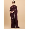 thumbnail image 1 of Women Wine Embroidered Georgette Saree with Net Blouse Piece - 18340912, 1 of 7
