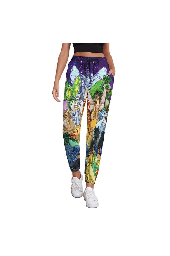 Women Wings Dragon Fire Sweatpants Funny 3D Print Sports Joggers Pants Casual Graphic Trousers with Drawstring