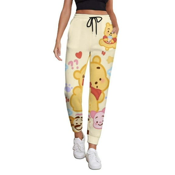 Women Winnie The Poo Joggers Sweatpants Front Print Pants Novelty Graphic Trousers Casual Athletic Sports Joggers with Pockets