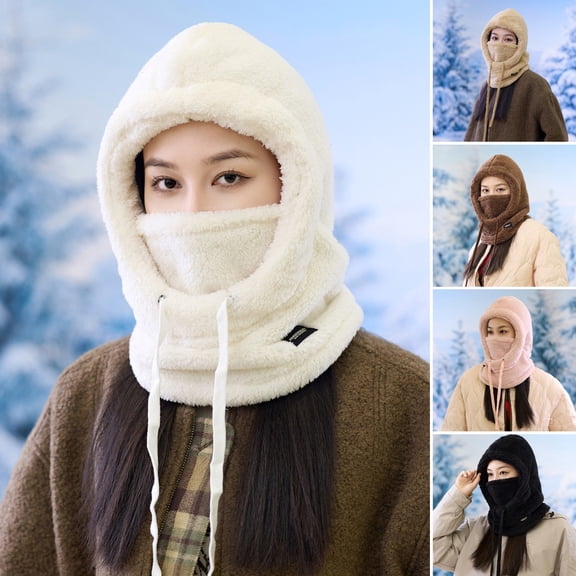 Women Winter Balaclava Hat with Face Shield Thick Warm Fleece Windproof Cycling Adjustable Full Outdoor Travel Cold Weather Skiing Cap