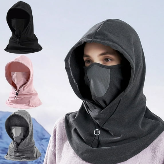 Women Winter Balaclava Hat with Face Shield Unisex Warm Windproof Cycling Adjustable Drawstring Full Outdoor Travel Cold Weather Skiing Cap