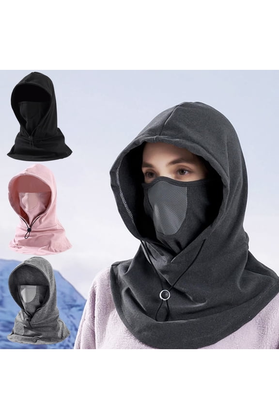Women Winter Balaclava Hat with Face Shield Unisex Warm Windproof Cycling Adjustable Drawstring Full Outdoor Travel Cold Weather Skiing Cap
