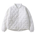 thumbnail image 1 of Women Winter Baseball Coat Stand Collar Windproof Thin Padded Solid Color Cardigan Long Sleeves Warm Daily Wear Outdoor Jacket, 1 of 1
