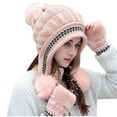 thumbnail image 1 of Women Winter Beanie Hat Gloves Set Pompoms Ski Snow Ear Flaps Sherpa Cable Knit Hats Warmer Mitten Set, 1 of 9