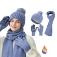 thumbnail image 1 of Women Winter Beanie Hat Scarf Gloves Set, Knitted Pompom Hat Warm Neck Scarf Touchscreen Gloves Winter Gift, 1 of 3