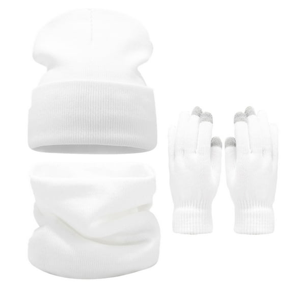 Women Winter Beanie Hat Scarf Gloves Set, Knitted Pompom Hat Warm Neck Scarf Touchscreen Gloves Winter Gift