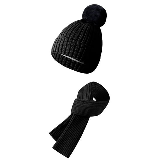 Women Winter Beanie Hat Scarf Set Pompom Cuffed Skull Cap Long Neck Warmer Soft Cold Weather Fleece Lined Sets