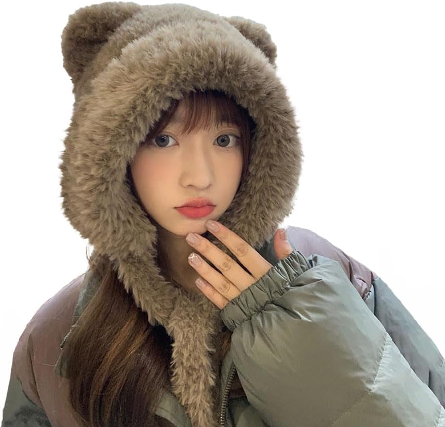 Women Winter Beanie Hats Knit Ear Flaps Cute Stuffed Bear  display picture 2
