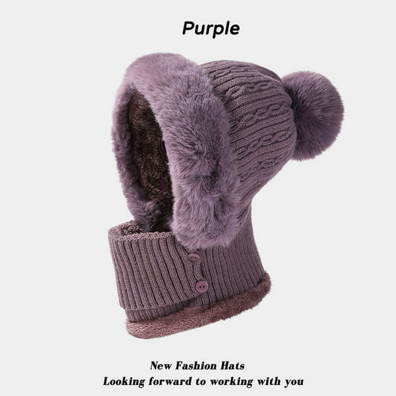 Women Winter Beanie Hats, Winter Knit Scarf Set Thick Lined Cap Ear Ski Hat Pom For Winter