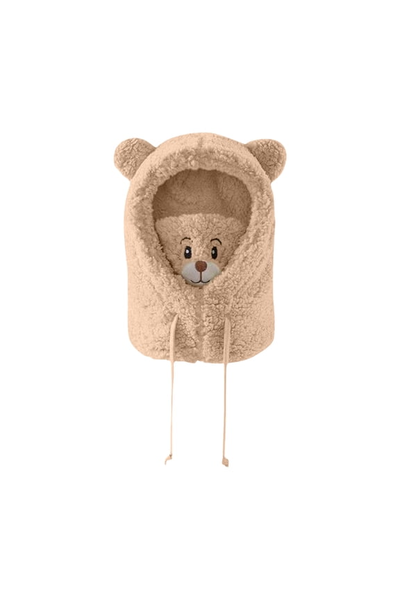 Women Winter Bear Ear Hat Adorable Super Soft Thickened Cold Proof Ear Beanie Plush Hat with Face Guard Beige