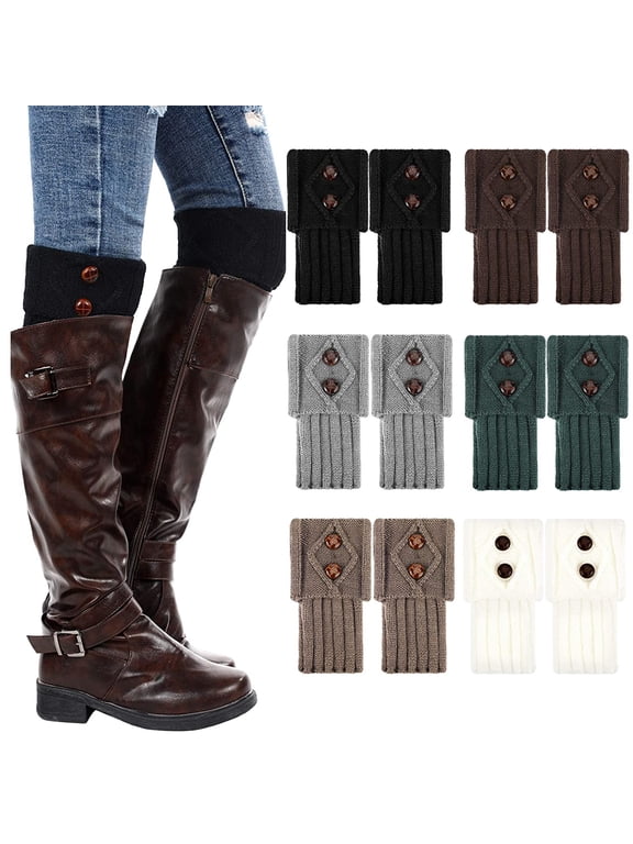 Women Winter Boot Cuffs Socks Cable Kintted Boot Cuffs Socks Short Knitted Leg Warmers Button Boot