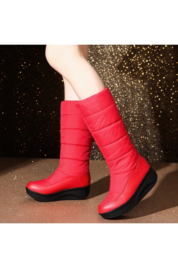 Women Winter Boots Warm Mid Calf Boots Slip Comfortable Lightweight Platform Down Cotton Shoes