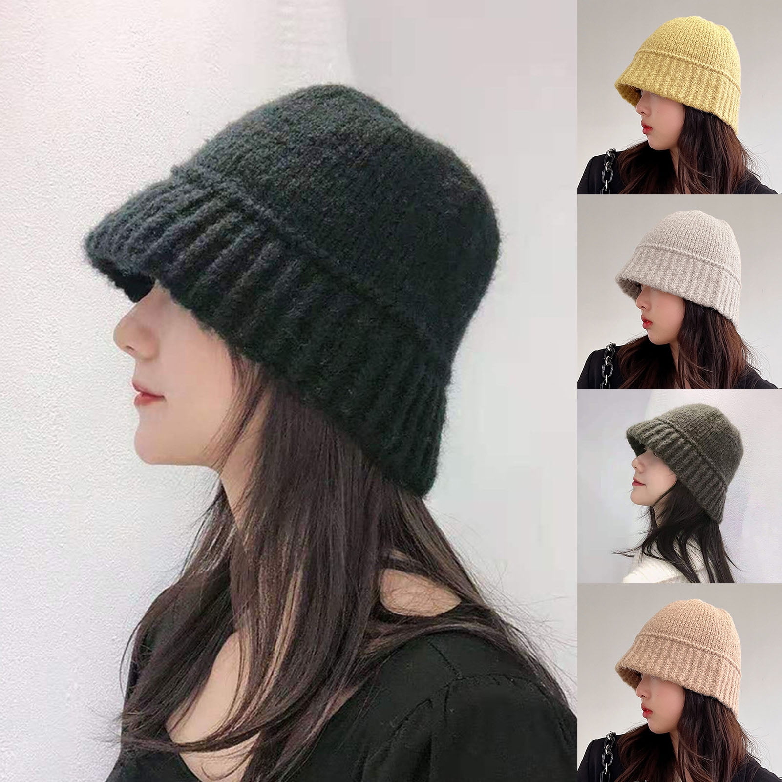 Women\'s Winter Bucket Hat Knit Cloche Hat Solid Color Warm Crochet Cap Warm Crochet Bucket Hat, Cozy Wool Winter Hat for Women  main image 2