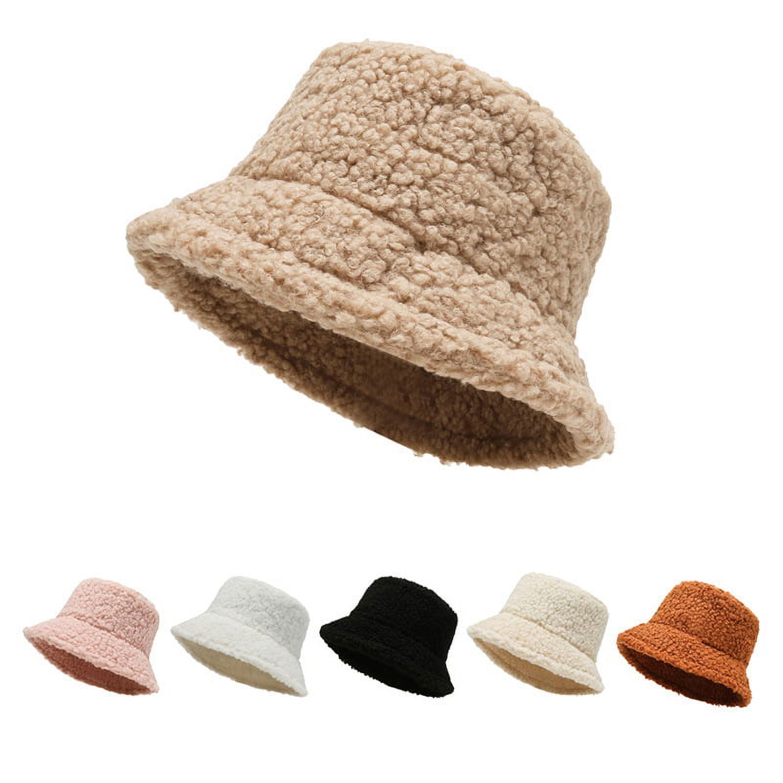 Women Winter Bucket Hat Vintage Cloche Hats Warm Faux Fur Wool Outdoor