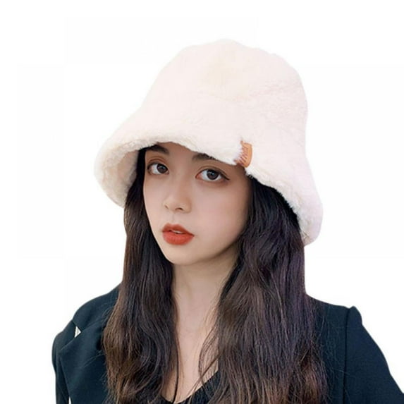 Women Winter Bucket Hat Vintage Cloche Hats Warm Plush Outdoor Basin Cap