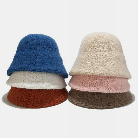 Women Winter Bucket Hat Warm Hats Cloche Faux Fur Fisherman Cap