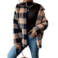 thumbnail image 1 of Women Winter Button Front Plaid Pattern Double Pocket Drop Shoulder Flannel Coat Long Sleeve Jacket Outwear Black XL, 1 of 8
