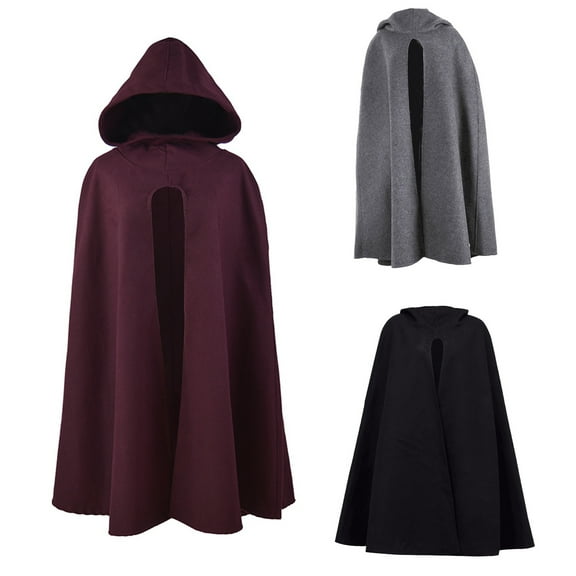 Women Winter Cape Hooded Loose Mid Length Thick Warm Solid Color Casual Sleeveless Keep Warm Wide Open Outdoor Cloak Shawl