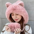thumbnail image 1 of Women Winter Cartoon Plush Fluffy Cat's Ear Skiing Hat Warm Knitted Hats Fur Beanie Hat Thicken Hat PINK, 1 of 8